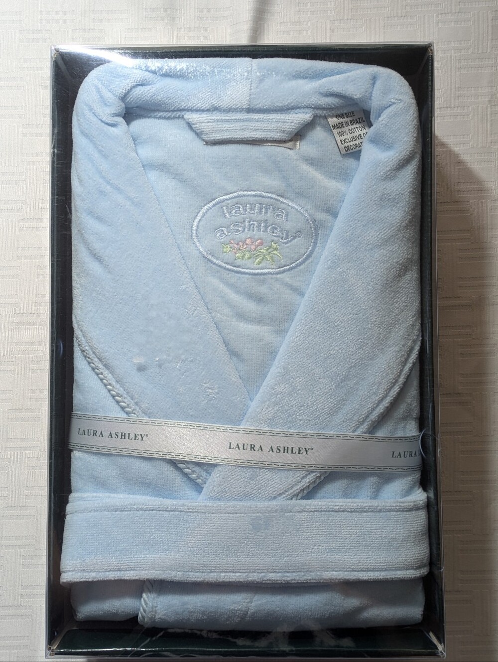 Laura Ashley Vintage Terry Velour Robe Light Blue 100% Cotton NIB One Size